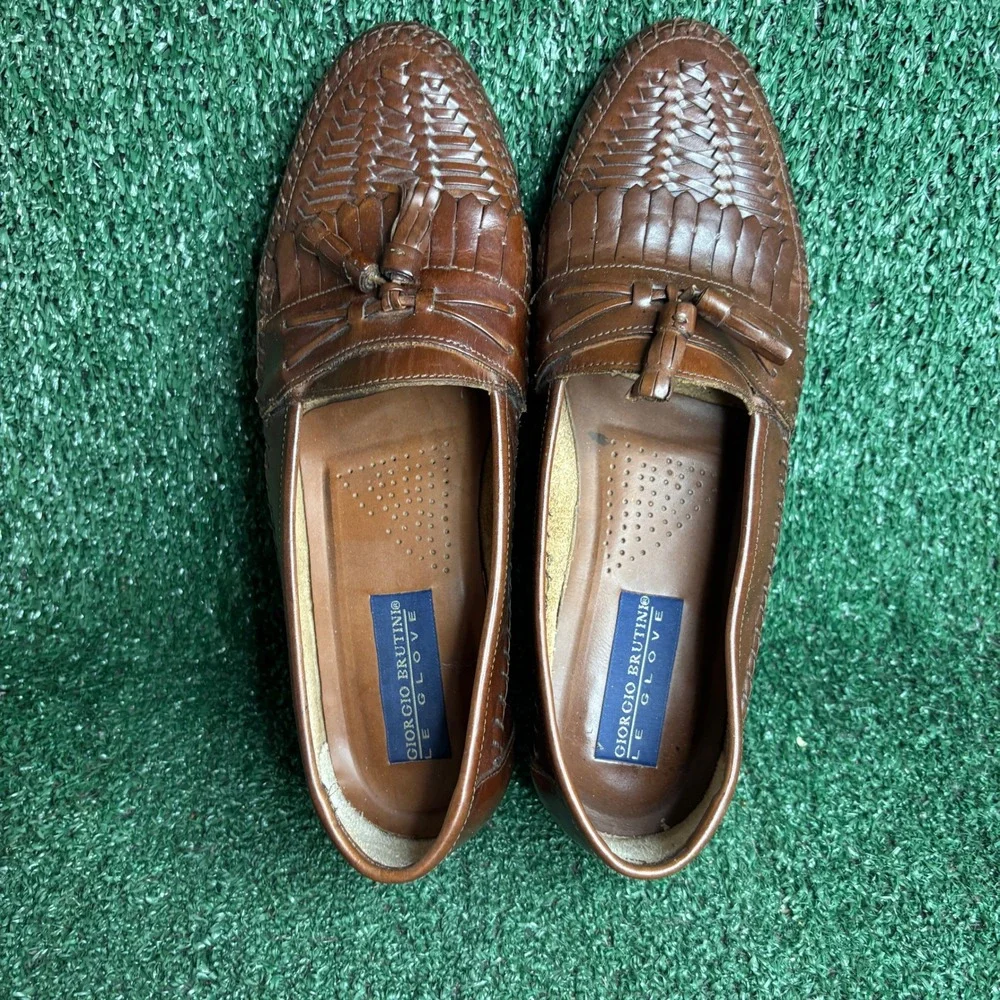 Giorgio Brutini Le Glove Woven Tassel Kiltie Loafers Classic Brown Mens Size 9 D